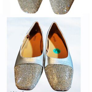 Kensie Silver Comfort Ballet Flats Front Crystal Bed Like SWAROVSKI Spark SZ 7.5
